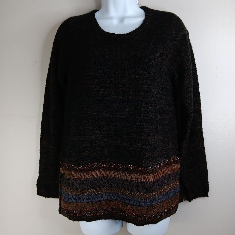 Soft Surroundings Sweater Women PXS Tunic Brown Wool Blend Boho Textured Crochet